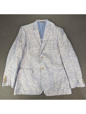 Tasso Elba Blazer Mens Large Ice Blue Linen Sport Coat Two Button Lightweight